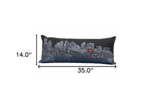 Homeroots 35" Black Boston Nighttime Skyline Lumbar Decorative Pillow   482541