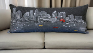 Homeroots 35" Black Boston Nighttime Skyline Lumbar Decorative Pillow   482541