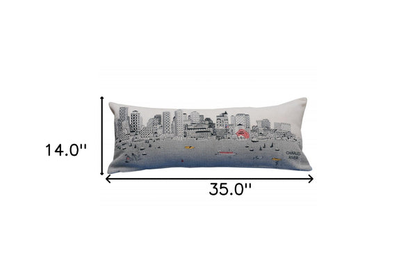 Homeroots 35" White Boston Daylight Skyline Lumbar Decorative Pillow   482542