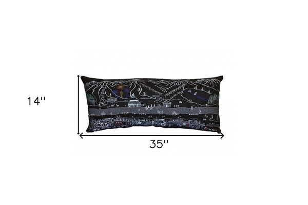 HomeRoots 35" Black Breckenridge Skyline Lumbar Pillow - Elegant Design & Cozy Support for Home Décor 482543