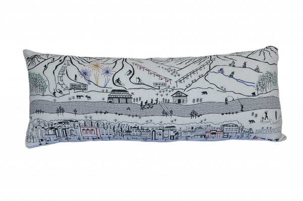 HomeRoots 35" White Breckenridge Skyline Lumbar Pillow - Luxurious Embroidered Accent for Stylish Comfort 482544