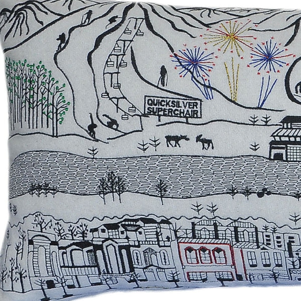 HomeRoots 35" White Breckenridge Skyline Lumbar Pillow - Luxurious Embroidered Accent for Stylish Comfort 482544