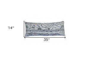 HomeRoots 35" White Breckenridge Skyline Lumbar Pillow - Luxurious Embroidered Accent for Stylish Comfort 482544