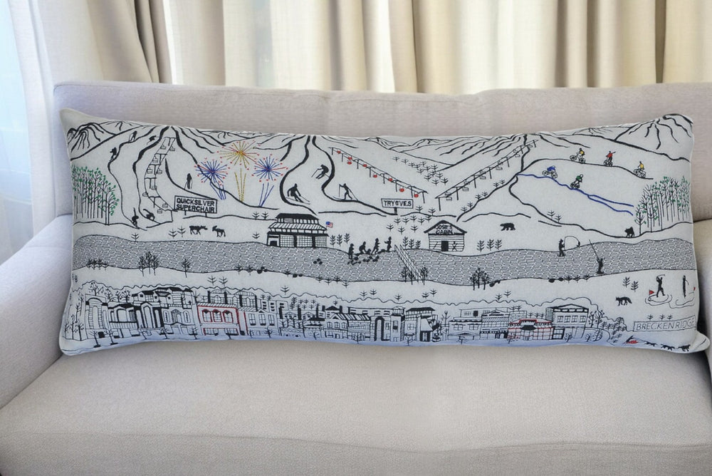 HomeRoots 35" White Breckenridge Skyline Lumbar Pillow - Luxurious Embroidered Accent for Stylish Comfort 482544
