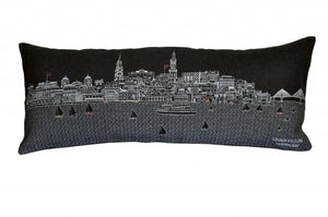 HomeRoots 35" Black Charleston Nighttime Skyline Lumbar Pillow – Handcrafted Art for Chic Home Decor & Support 482545