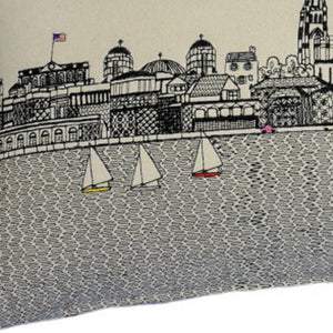 HomeRoots 35" White Charleston Lumbar Pillow - Charming Daylight Skyline Design for Elegant Home Décor 482546