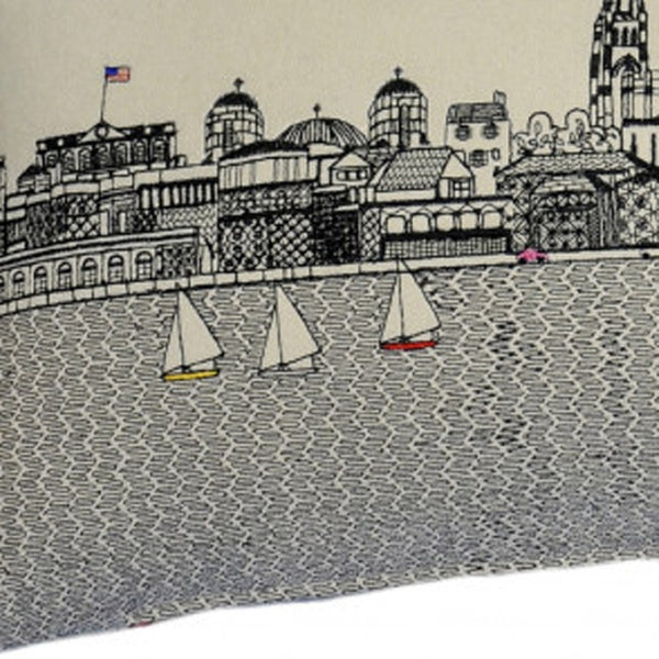HomeRoots 35" White Charleston Lumbar Pillow - Charming Daylight Skyline Design for Elegant Home Décor 482546