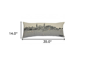 HomeRoots 35" White Charleston Lumbar Pillow - Charming Daylight Skyline Design for Elegant Home Décor 482546