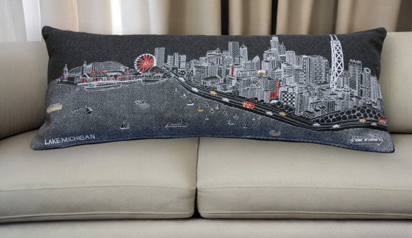 Homeroots 14" X 35" Black Gray And White Hometown Pride Wool Lumbar Throw Pillow   482547