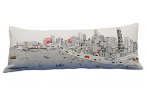 HomeRoots 35" Chic White Chicago Daylight Skyline Lumbar Pillow – Embroidered Comfort for Home Décor Lovers! 482548