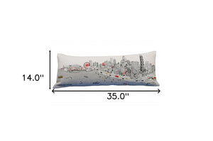 HomeRoots 35" Chic White Chicago Daylight Skyline Lumbar Pillow – Embroidered Comfort for Home Décor Lovers! 482548