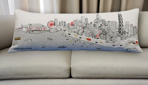 HomeRoots 35" Chic White Chicago Daylight Skyline Lumbar Pillow – Embroidered Comfort for Home Décor Lovers! 482548