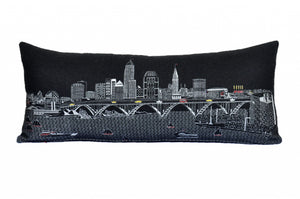 HomeRoots 35" Black Cleveland Skyline Lumbar Pillow – Elegant Nighttime Cityscape Accent with Comfort Support 482549