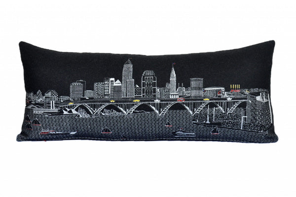 HomeRoots 35" Black Cleveland Skyline Lumbar Pillow – Elegant Nighttime Cityscape Accent with Comfort Support 482549