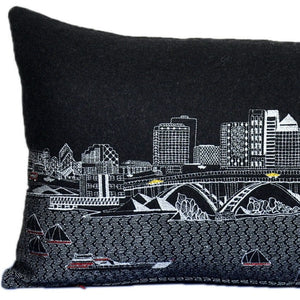 HomeRoots 35" Black Cleveland Skyline Lumbar Pillow – Elegant Nighttime Cityscape Accent with Comfort Support 482549
