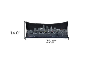 HomeRoots 35" Black Cleveland Skyline Lumbar Pillow – Elegant Nighttime Cityscape Accent with Comfort Support 482549