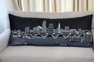 HomeRoots 35" Black Cleveland Skyline Lumbar Pillow – Elegant Nighttime Cityscape Accent with Comfort Support 482549