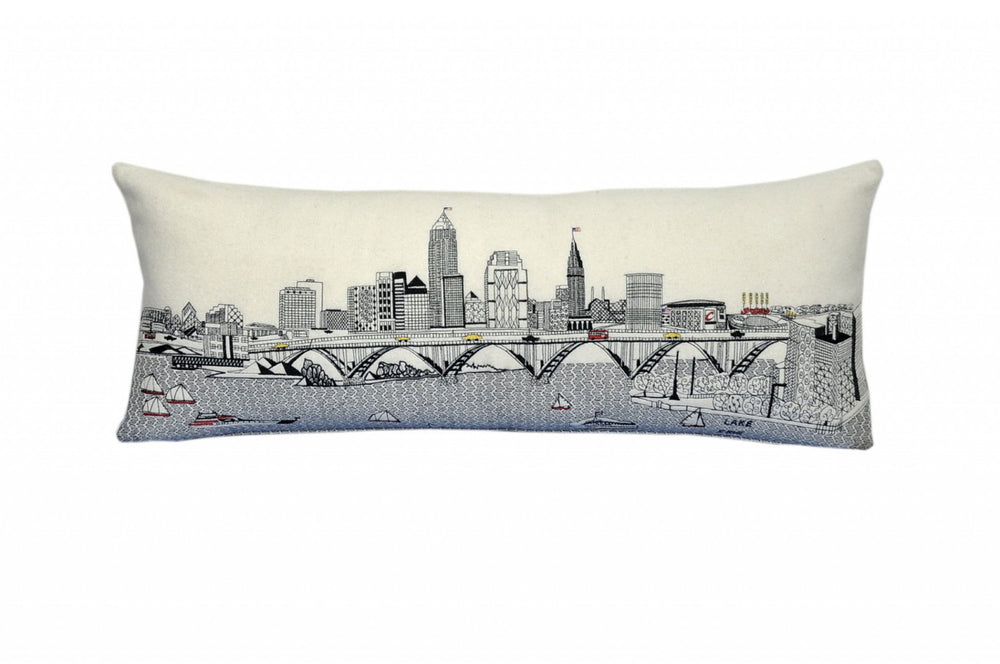 HomeRoots 35" Cleveland Daylight Skyline Lumbar Pillow - Handcrafted Decorative Accent for Home Elegance 482550