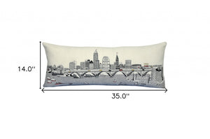 HomeRoots 35" Cleveland Daylight Skyline Lumbar Pillow - Handcrafted Decorative Accent for Home Elegance 482550