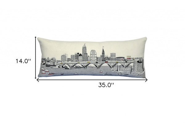 HomeRoots 35" Cleveland Daylight Skyline Lumbar Pillow - Handcrafted Decorative Accent for Home Elegance 482550