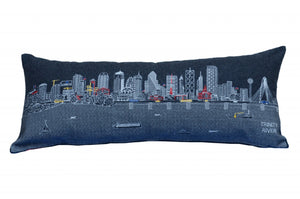 HomeRoots 35" Black Dallas Nighttime Skyline Lumbar Pillow - Elegant Cityscape Accent for Modern Home Decor 482551