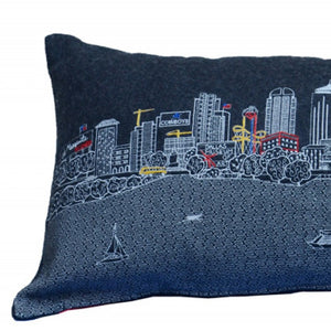 HomeRoots 35" Black Dallas Nighttime Skyline Lumbar Pillow - Elegant Cityscape Accent for Modern Home Decor 482551