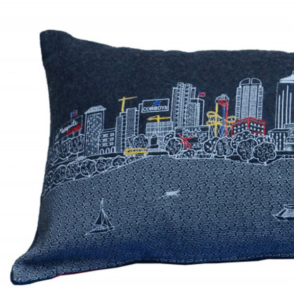 HomeRoots 35" Black Dallas Nighttime Skyline Lumbar Pillow - Elegant Cityscape Accent for Modern Home Decor 482551