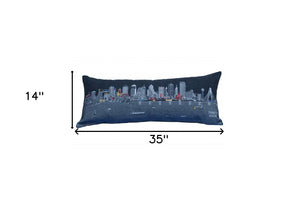 HomeRoots 35" Black Dallas Nighttime Skyline Lumbar Pillow - Elegant Cityscape Accent for Modern Home Decor 482551