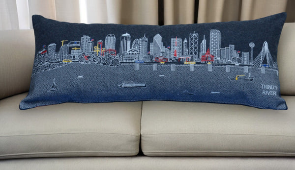HomeRoots 35" Black Dallas Nighttime Skyline Lumbar Pillow - Elegant Cityscape Accent for Modern Home Decor 482551