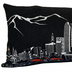 HomeRoots 35" Black Denver Nighttime Skyline Lumbar Pillow - Cozy Support with Embroidered Cityscape Elegance 482553