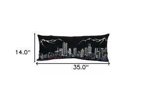 HomeRoots 35" Black Denver Nighttime Skyline Lumbar Pillow - Cozy Support with Embroidered Cityscape Elegance 482553