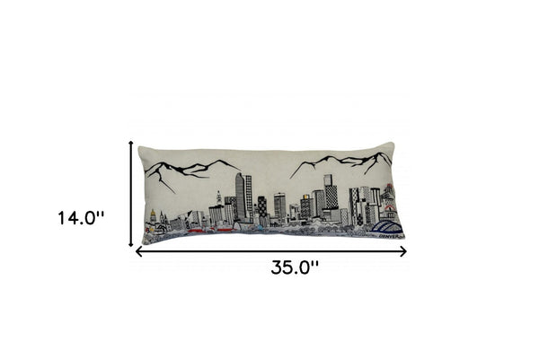HomeRoots 35" Denver Daylight Skyline Lumbar Pillow - Chic Cityscape Design for Cozy Home Decor & Comfort 482554