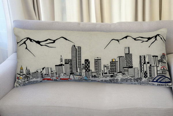 HomeRoots 35" Denver Daylight Skyline Lumbar Pillow - Chic Cityscape Design for Cozy Home Decor & Comfort 482554