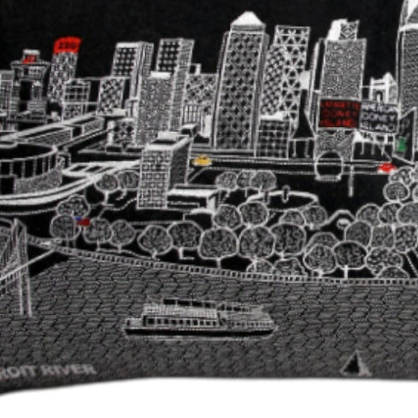 HomeRoots 14" Luxurious Black, Gray & White Wool Lumbar Pillow - Stylish Detroit Skyline Decor & Gift Idea! 482555