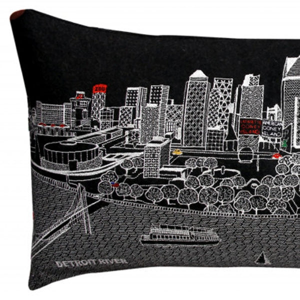 HomeRoots 14" Luxurious Black, Gray & White Wool Lumbar Pillow - Stylish Detroit Skyline Decor & Gift Idea! 482555