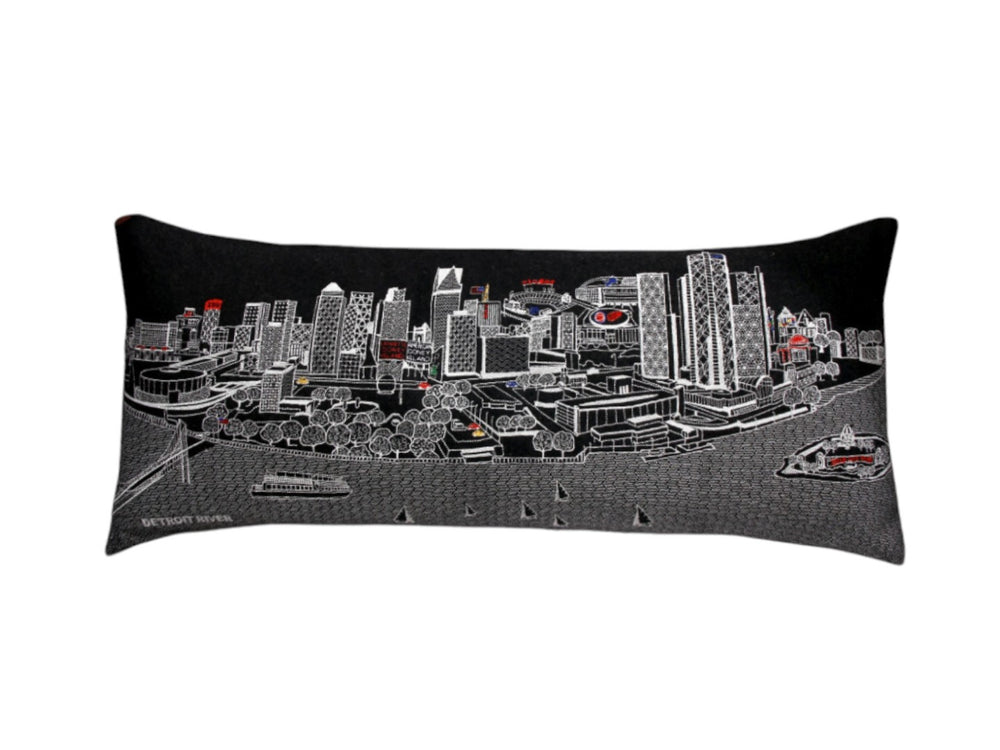HomeRoots 14" Luxurious Black, Gray & White Wool Lumbar Pillow - Stylish Detroit Skyline Decor & Gift Idea! 482555