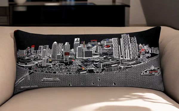 HomeRoots 14" Luxurious Black, Gray & White Wool Lumbar Pillow - Stylish Detroit Skyline Decor & Gift Idea! 482555