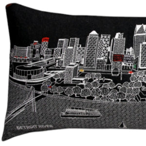 HomeRoots 14" Luxurious Black, Gray & White Wool Lumbar Pillow - Stylish Detroit Skyline Decor & Gift Idea! 482555