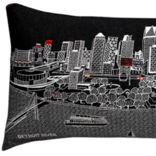 HomeRoots 14" Luxurious Black, Gray & White Wool Lumbar Pillow - Stylish Detroit Skyline Decor & Gift Idea! 482555