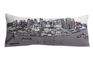 HomeRoots 35" White Detroit Daylight Skyline Lumbar Pillow – Artistic Cityscape Design for Home & Office Décor 482556