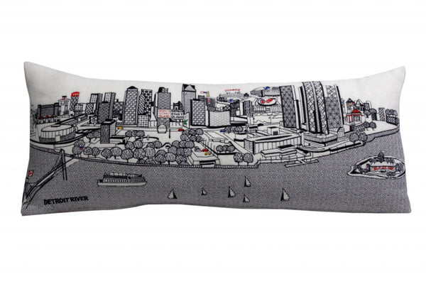 HomeRoots 35" White Detroit Daylight Skyline Lumbar Pillow – Artistic Cityscape Design for Home & Office Décor 482556