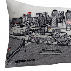 HomeRoots 35" White Detroit Daylight Skyline Lumbar Pillow – Artistic Cityscape Design for Home & Office Décor 482556