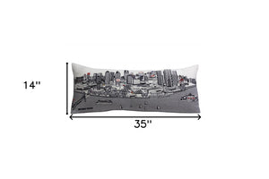 HomeRoots 35" White Detroit Daylight Skyline Lumbar Pillow – Artistic Cityscape Design for Home & Office Décor 482556