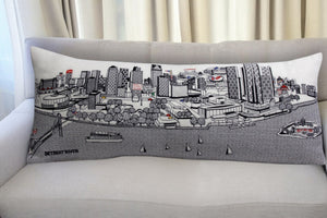 HomeRoots 35" White Detroit Daylight Skyline Lumbar Pillow – Artistic Cityscape Design for Home & Office Décor 482556