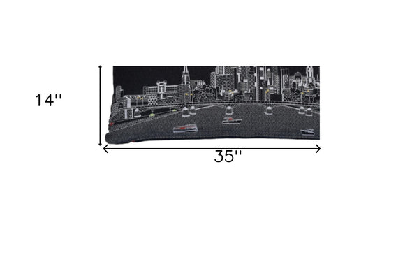 Homeroots 14" X 35" Black Gray And White Hometown Pride Wool Lumbar Throw Pillow   482557