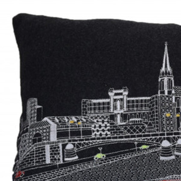 Homeroots 14" X 35" Black Gray And White Hometown Pride Wool Lumbar Throw Pillow   482557