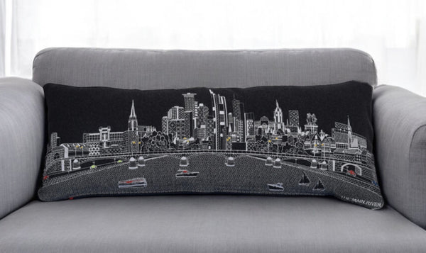 Homeroots 14" X 35" Black Gray And White Hometown Pride Wool Lumbar Throw Pillow   482557