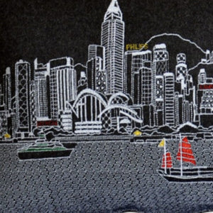 HomeRoots 14" Urban Wool Lumbar Throw Pillow with Hong Kong Skyline - Modern Back Support for Home Decor 482559