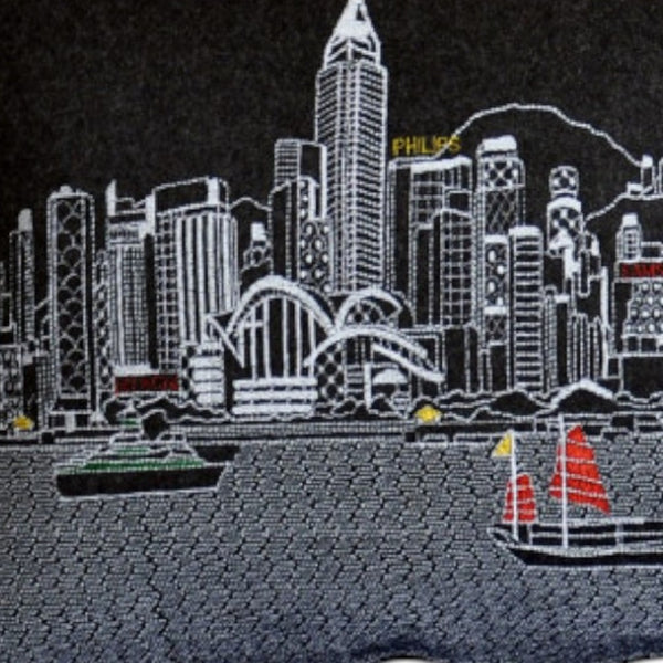 HomeRoots 14" Urban Wool Lumbar Throw Pillow with Hong Kong Skyline - Modern Back Support for Home Decor 482559