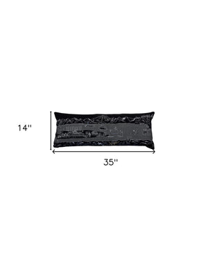 Homeroots 14" X 35" Black Gray And White Hometown Pride Wool Lumbar Throw Pillow   482561